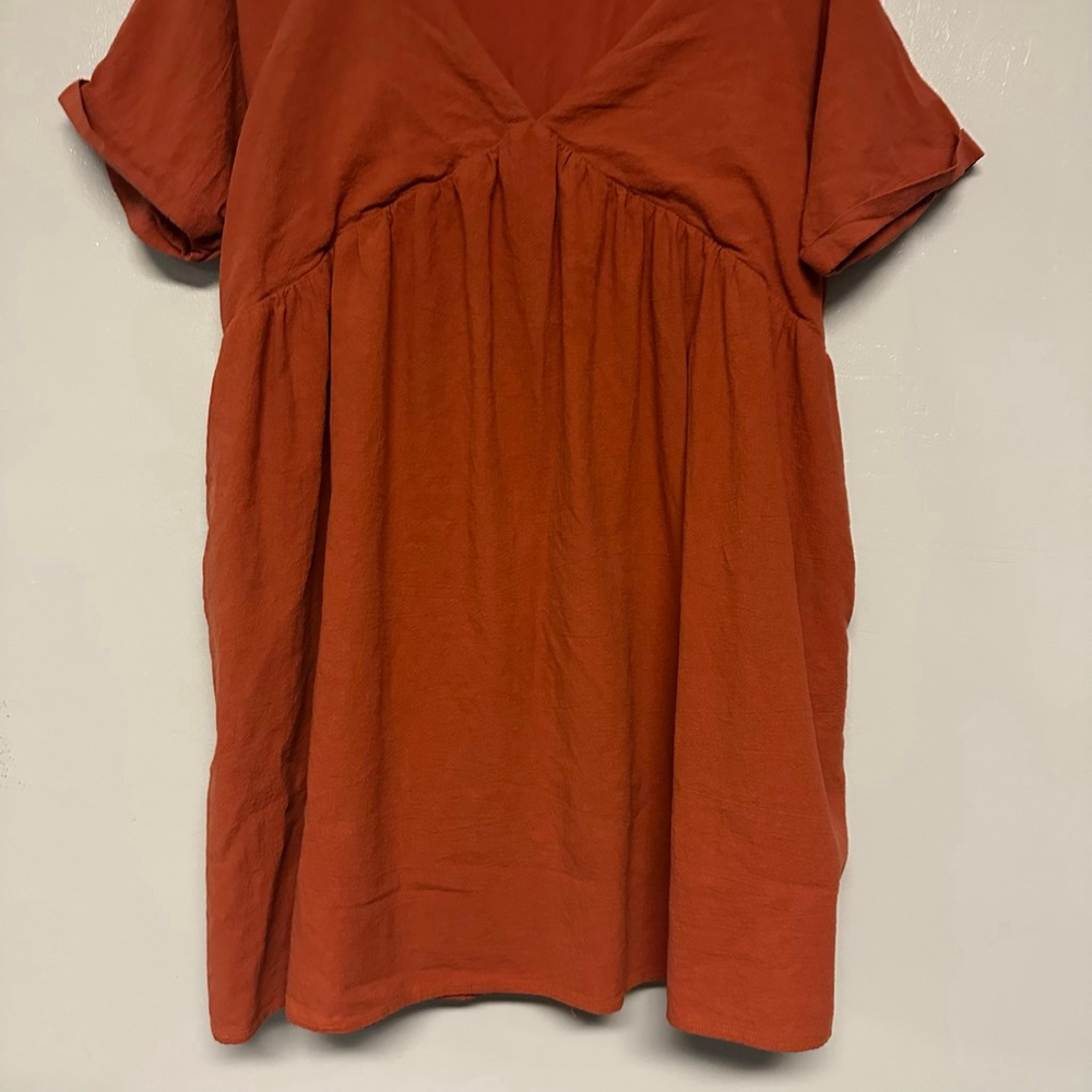 Women's Wishlist Apparel Orange Mini Dress size medium pockets v-neck boho - Picture 6 of 10
